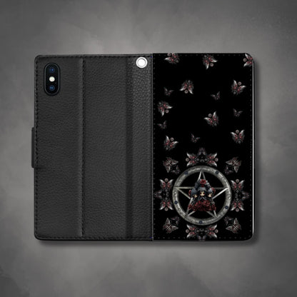 Dark Gothic Steampunk Wallet Phone Case | Steel Metal Roses Butterflies Phone Cover| Dark Goth Themed Phone Accessories | "Heavy Metal"