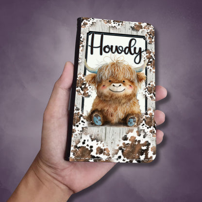 Rustic Farmhouse Wallet Phone Case | Highland Cow Woodprint Phone Cover| Cow Themed Phone Accessories | "Highland Howdy"