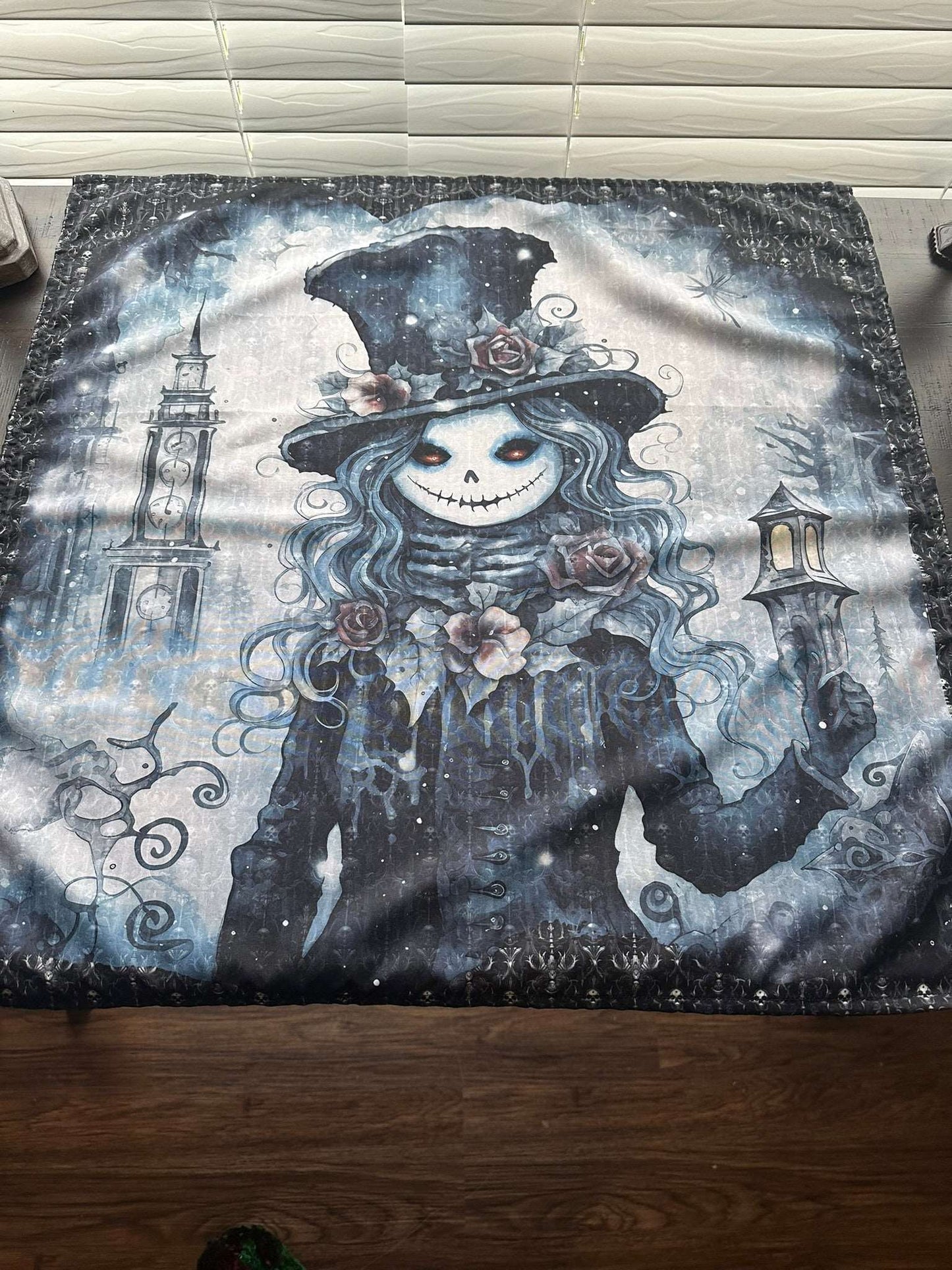 Gothic Style Altar Cloth | Goth Girl Tarot Cloth | "Deadrose Sheleton"