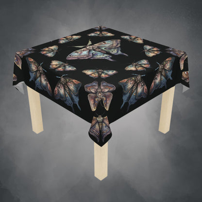 Lunar Moths on Black Tablecloth | Moth Theme Kitchen Table Cover | Home Decor | "Intuition"