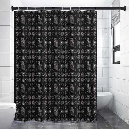 Scary Gothic Style Shower Curtain | Skeletons Skulls Bats Bathroom | Dark Goth Themed Bath Decor | "Into the Night"