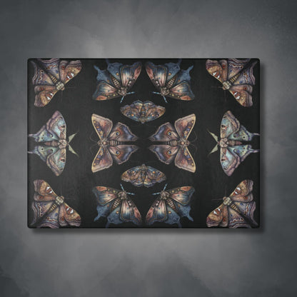 Lunar Moths on Black Glass Cutting Board | Kitchen Decor | Themed Home Accents | "Intuition"