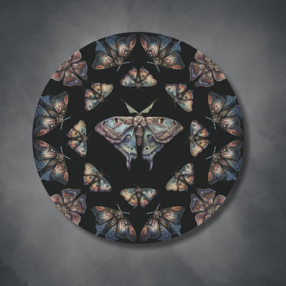 Lunar Moths on Black Round Accent Rug | Area Rug | Themed Home Decor | "Intuition"