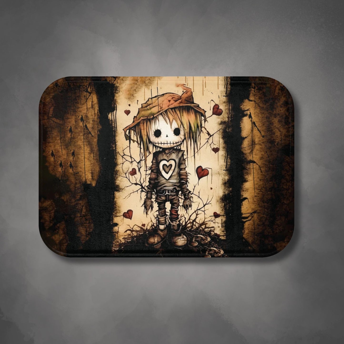 Spooky Cute Scarecrow Bath Mat | Cute Emo Style Bathroom Rug | Scarecrow Kid Themed Bath Decor | "Kid With a Heart of Straw"