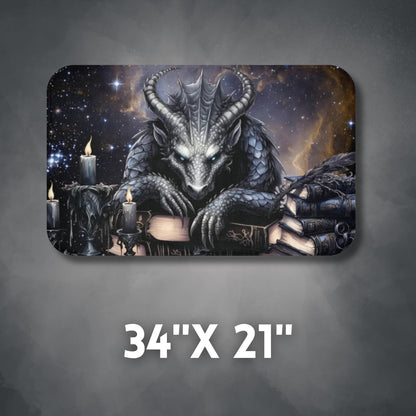 Ethereal Fantasy Style Bath Mat | Black Gargoyle Starry Sky Bathroom Rug | Supernatural Themed Bath Decor | "Knowledge is Power"