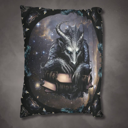 Ethereal Fantasy Style Throw Pillow or Pillowcase | Black Gargoyle Starry Sky Decorative Pillow | Supernatural Themed Home Decor | "Knowledge is Power"