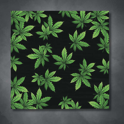 Cannabis Leaf on Black Tablecloth | Marijuana Leaves Kitchen Table Cover |  Weed Themed Home Decor | "Lazy Day"