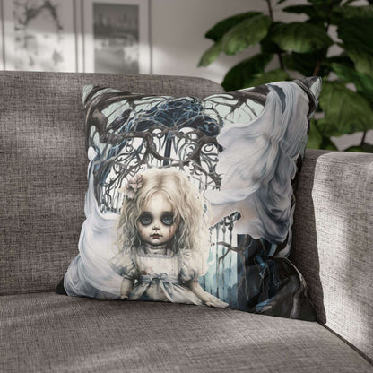 Spooky Gothic Throw Pillow or Pillowcase | Ghosts Cemetery Scary Little Girl Decorative Pillow | Dark Scary Themed Home Decor | "Let's Play"