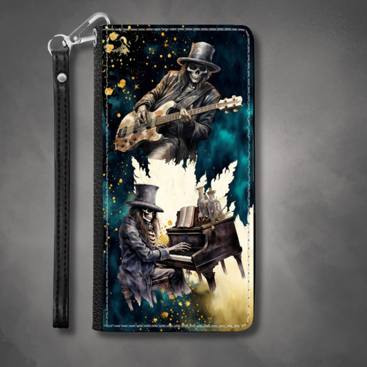 Skeleton Rock Band Wallet Phone Case | Ghostly Music Phone Cover| Rock & Roll Death Themed Phone Accessories | "Music Man"