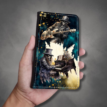 Skeleton Rock Band Wallet Phone Case | Ghostly Music Phone Cover| Rock & Roll Death Themed Phone Accessories | "Music Man"