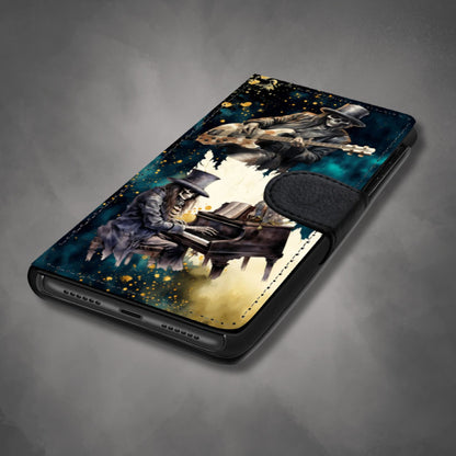 Skeleton Rock Band Wallet Phone Case | Ghostly Music Phone Cover| Rock & Roll Death Themed Phone Accessories | "Music Man"