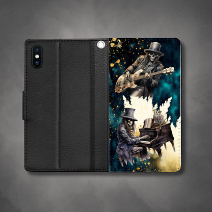 Skeleton Rock Band Wallet Phone Case | Ghostly Music Phone Cover| Rock & Roll Death Themed Phone Accessories | "Music Man"