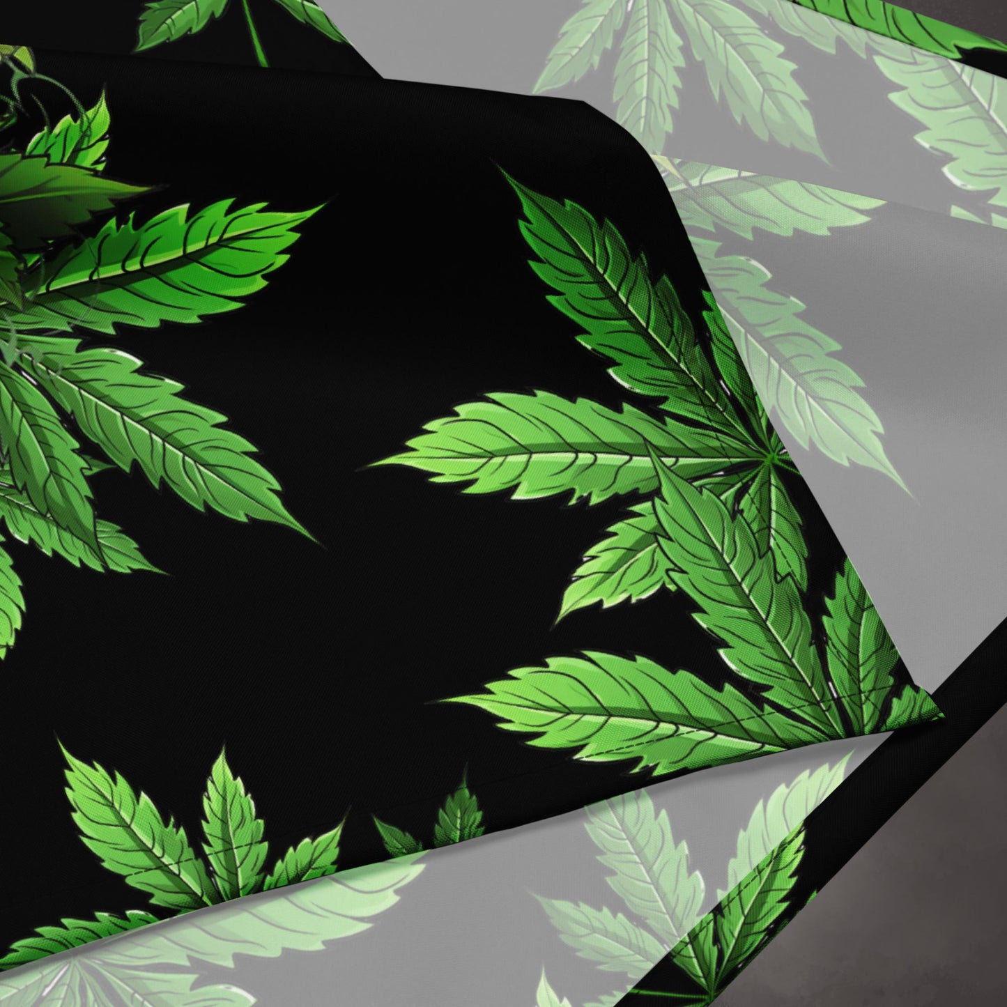 Weed Leaves and Face on Black Altar Cloth | Herbal Style Tarot Cloth | Cannabis Themed | "Pot Head"