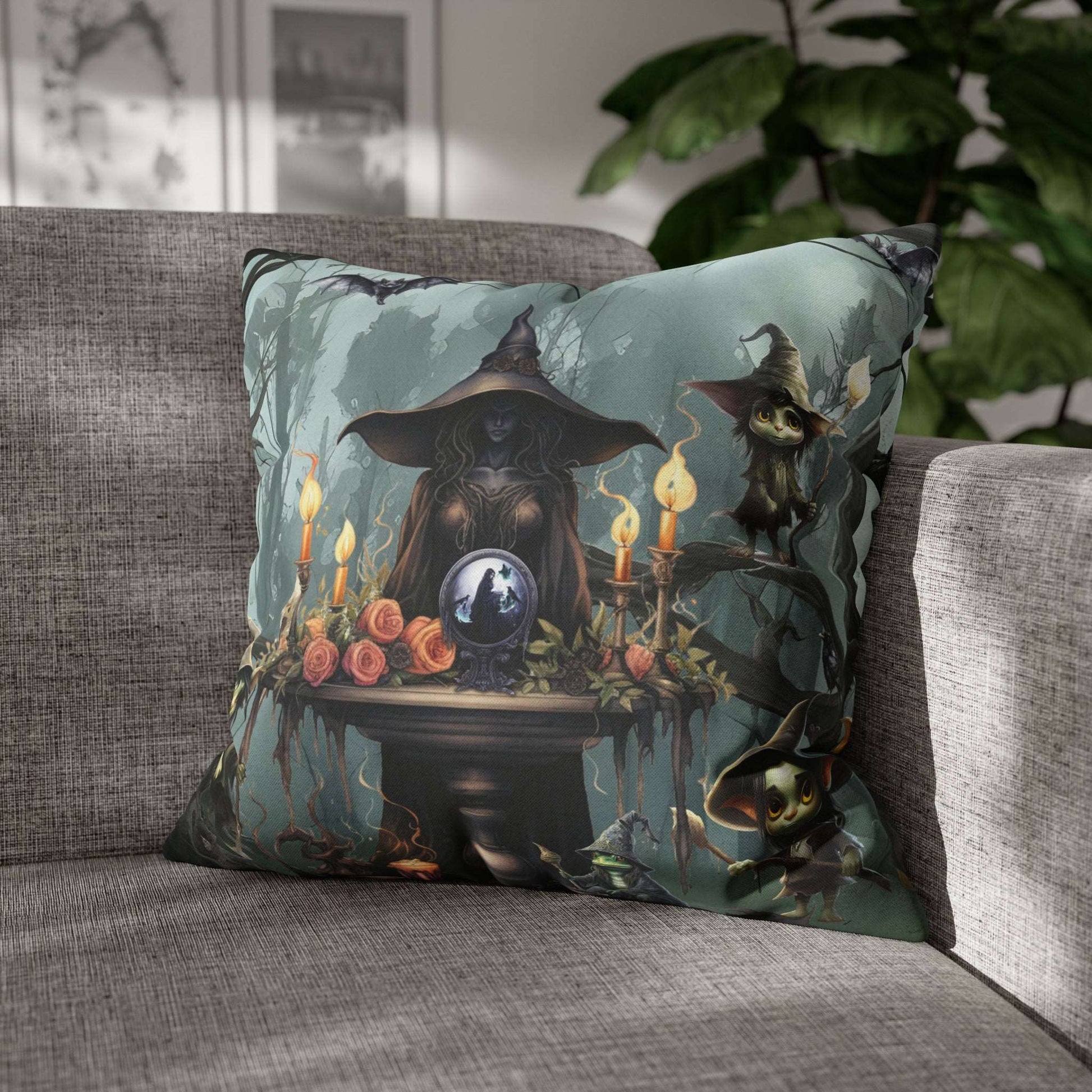 Ethereal Fantasy Style Throw Pillow or Pillowcase | Sorceress Forest Goblins Decorative Pillow | Fable Themed Home Decor | "Queen of the Goblin Forest"