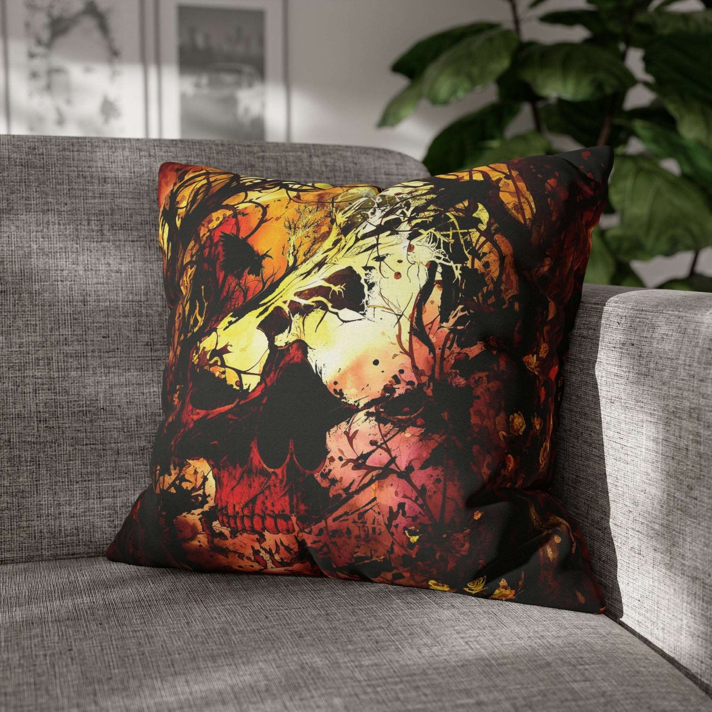 Abstract Horror Style Throw Pillow or Pillowcase | Skull Vines Ethereal Decorative Pillow | Dark Scary Themed Home Decor | "Skullitrax"