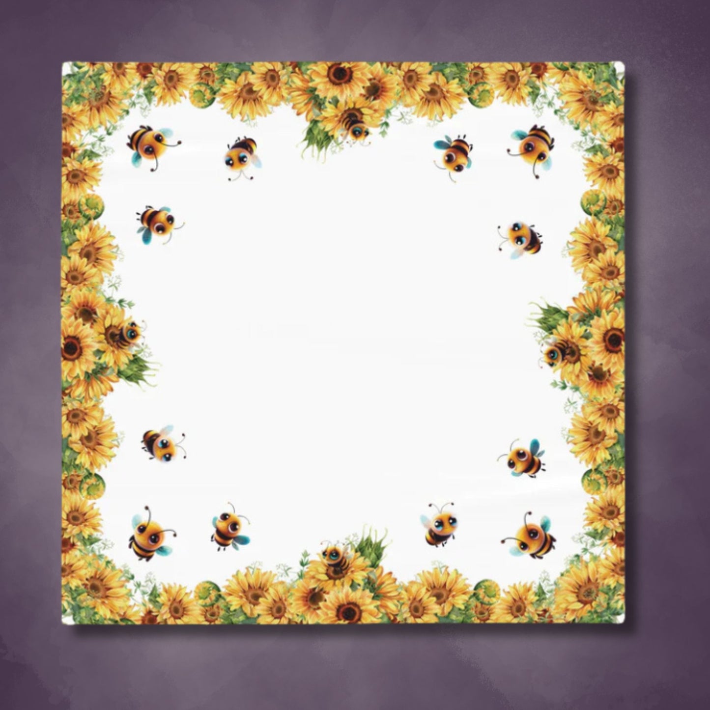 Spring Summer Tablecloth | Honeybees Sunflowers Table Cover | Bees and Flowers Themed Home Decor | "Sunflowers a'Buzzin"