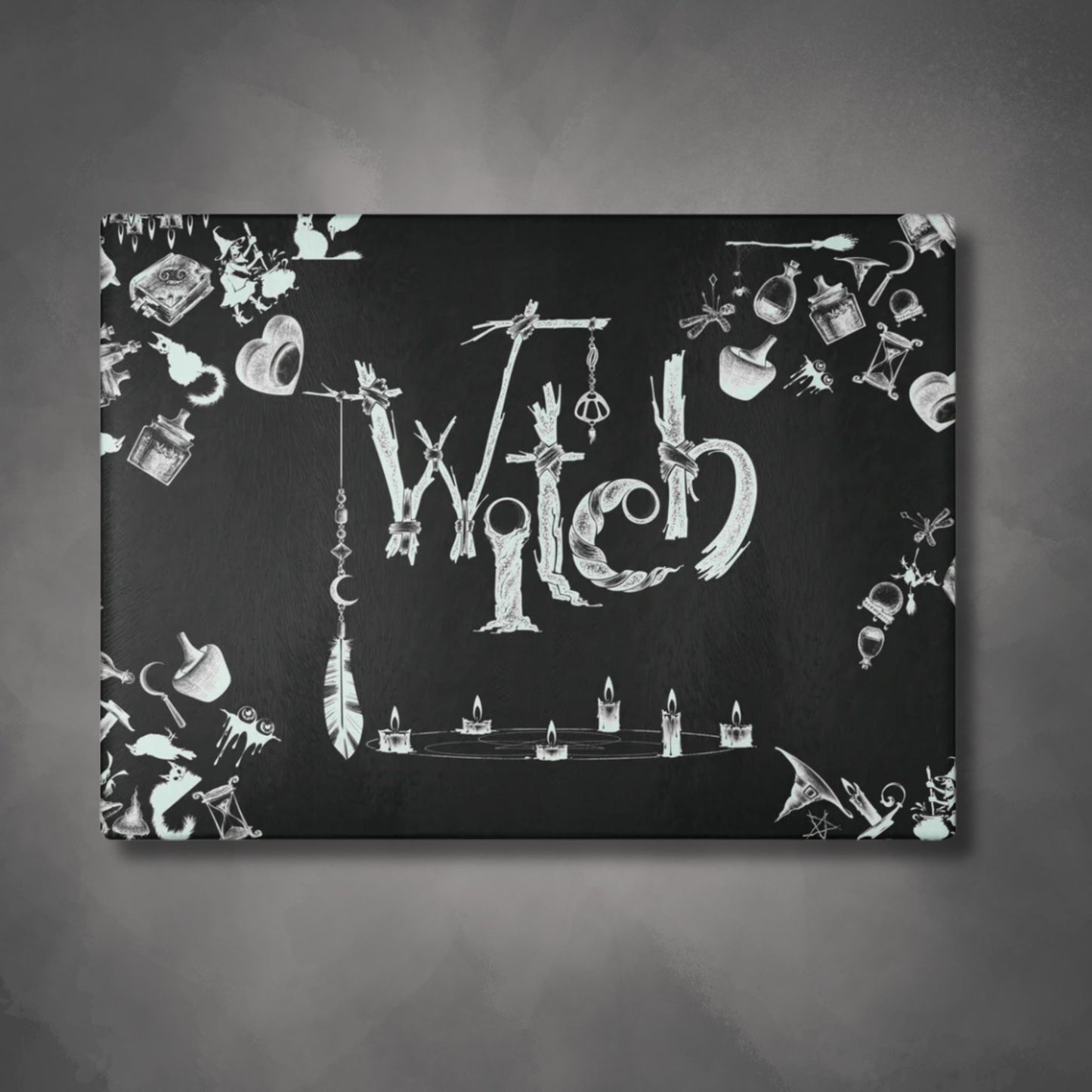 Witchy Pattern Style Glass Cutting Board | Witch Symbols Kitchen Decor | Witchcraft Themed Home Accents | "Twisted Witch"