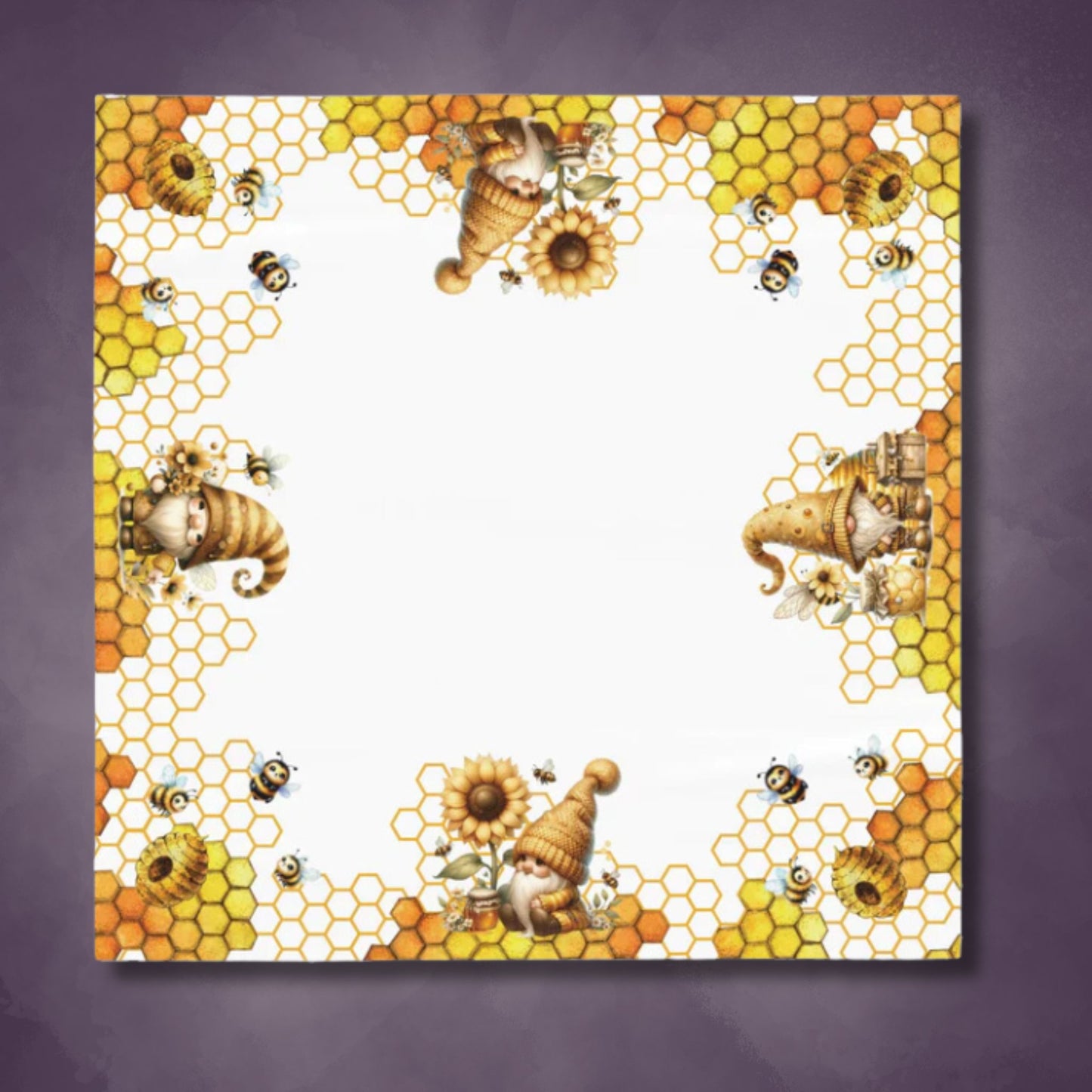 Honeycomb Sunflowers Tablecloth | Gnomes Honeybees Table Cover | Spring Summer Themed Home Decor | "UnbeeGnomes to Me, Honey"