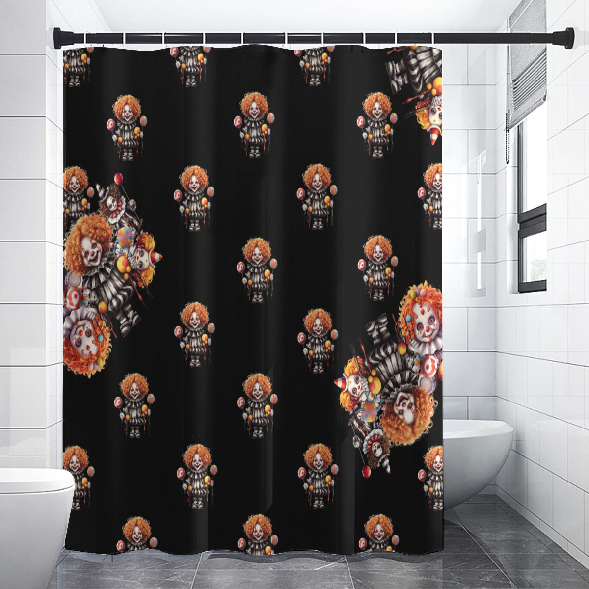 Scary Clowns Shower Curtain | Spooky Clown Kids Bathroom | Horror Themed Bath Decor | "Want Some Candy?"