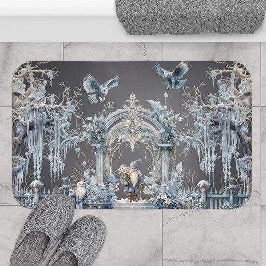 Owls and Wizard Winter Forest Bath Mat | Stylish Bathroom Rug | Fantasy Themed Bathroom Decor | "Winter Dreams"