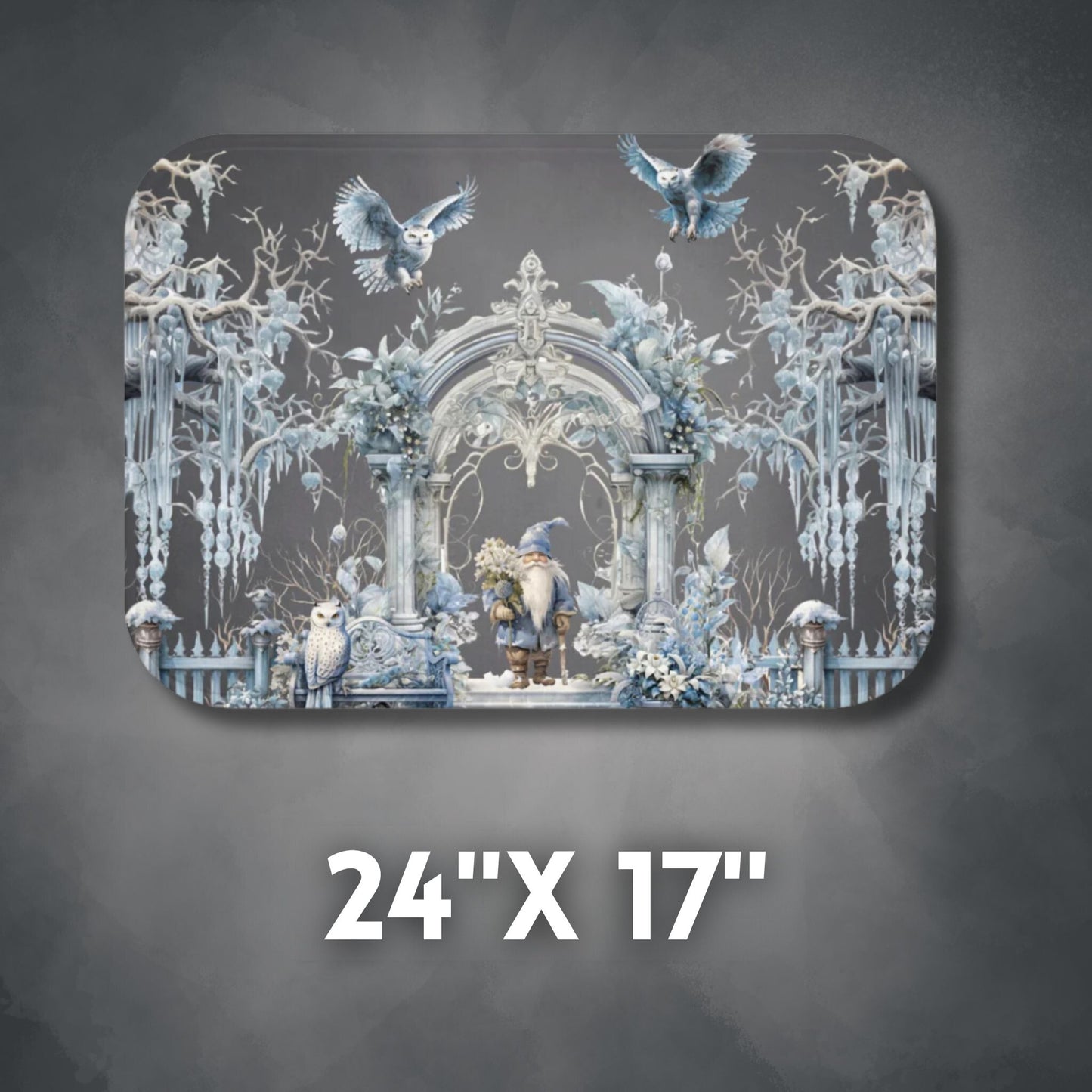 Owls and Wizard Winter Forest Bath Mat | Stylish Bathroom Rug | Fantasy Themed Bathroom Decor | "Winter Dreams"