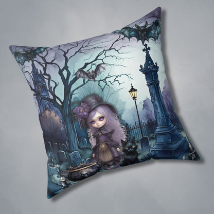 Dark Spooky Throw Pillow or Pillowcase | Witch Cemetery Black Cat Decorative Pillow | Dark Scary Themed Home Decor | Witch Amongst the Dead