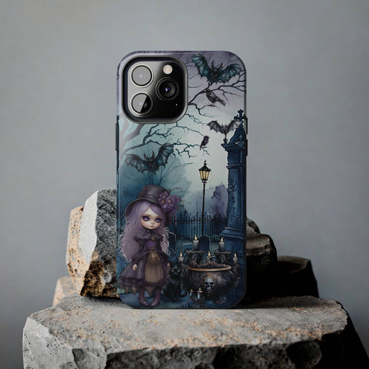 Dark Spooky Tough iPhone Case | Witch Cemetery Black Cat Phone Cover | Dark Scary Themed iPhone Accessories | "Witch Amongst the Dead"