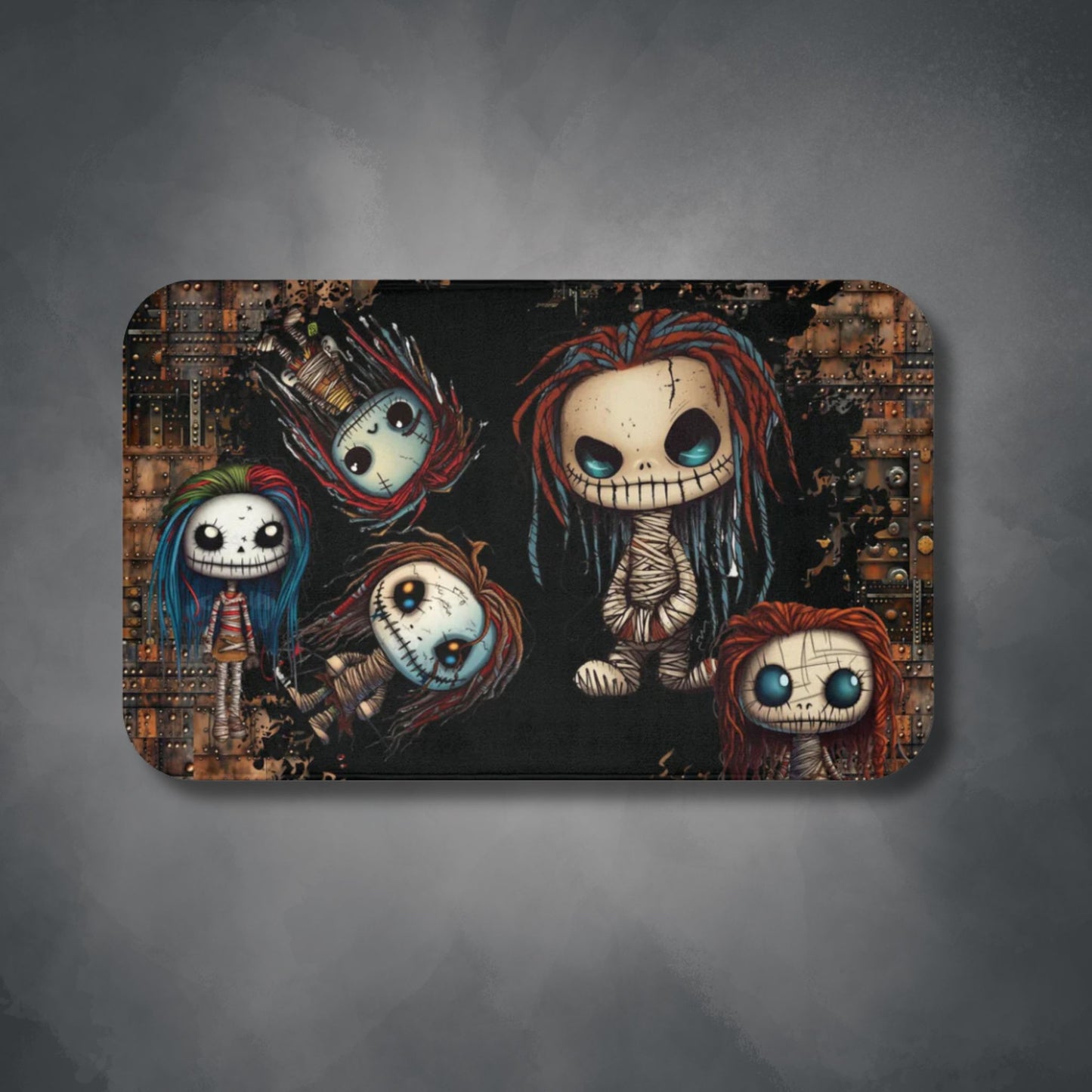 Voodoo Steampunk Style Bath Mat | Voodoo Dolls Bathroom Rug | Dark Scary Themed Bath Decor | "Pins and Needles"