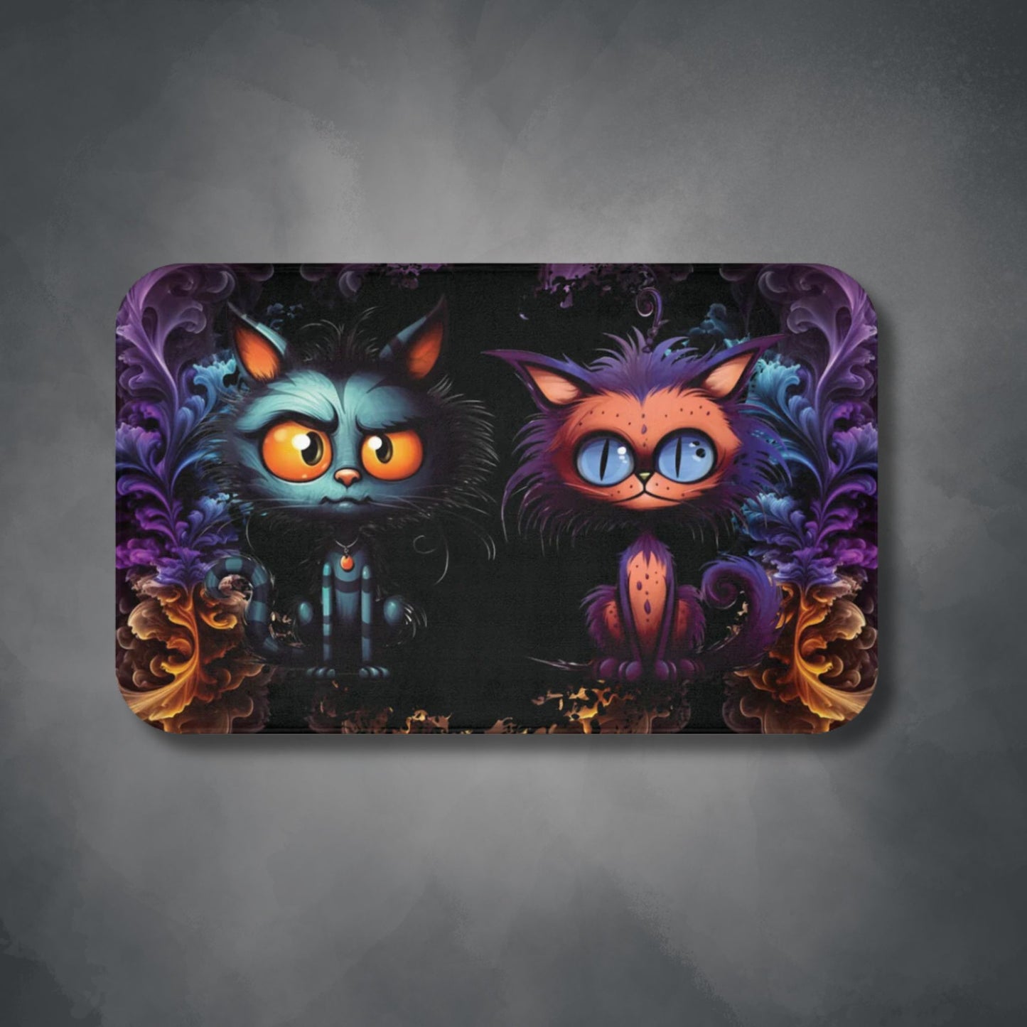 Scary Cartoon Style Cat Bath Mat | Spooky Kitties Bathroom Rug | Cat Art Themed Bath Decor | "Feline Combine"