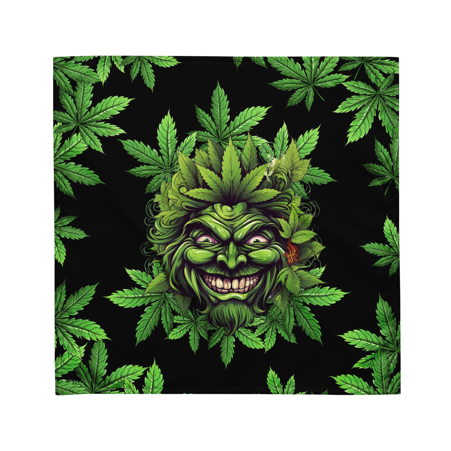 Weed Leaves and Face on Black Altar Cloth | Herbal Style Tarot Cloth | Cannabis Themed | "Pot Head"