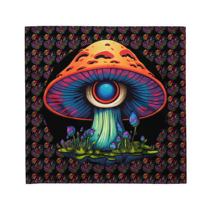 Psychedelic Mushrooms on Black Altar Cloth | Cannabis Shrooms Kaleidoscopic Tarot Cloth | Mushroom Themed | "Fungalvision"