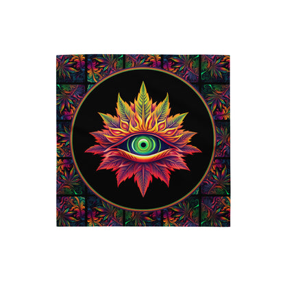 Cannabis with Eyes on Black Altar Cloth | Herbal Enlightenment Psychedelic Style Tarot Cloth | Weed Themed | "Third Eye"