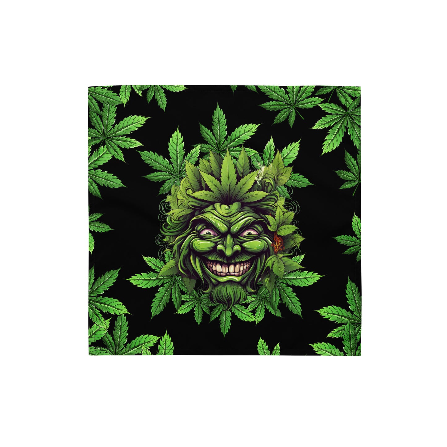 Weed Leaves and Face on Black Altar Cloth | Herbal Style Tarot Cloth | Cannabis Themed | "Pot Head"