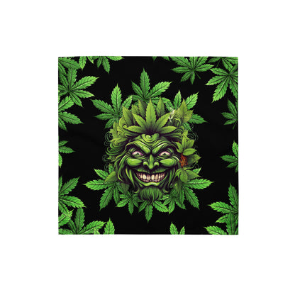 Weed Leaves and Face on Black Altar Cloth | Herbal Style Tarot Cloth | Cannabis Themed | "Pot Head"