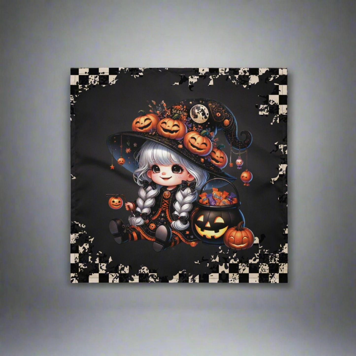 Cute Halloween Altar Cloth | Fun Adorable Witchy Tarot Cloth | Little Candy Witch