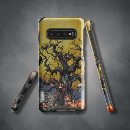 Autumn Fall Gothic Tough Samsung® Case | Witch Cemetery Skulls Little Girl Phone Cover | Dark Scary Themed Phone Accessories | "Autumn Moon"