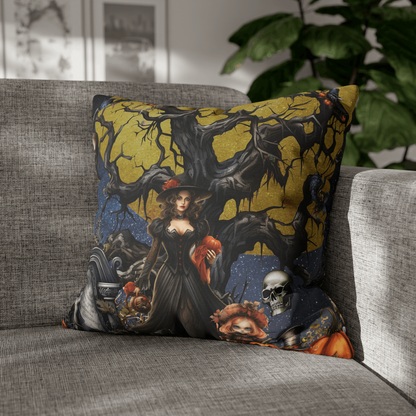 Autumn Fall Gothic Throw Pillow or Pillowcase | Witch Cemetery Skulls Girl Decorative Pillow | Dark Scary Themed Home Decor | "Autumn Moon"