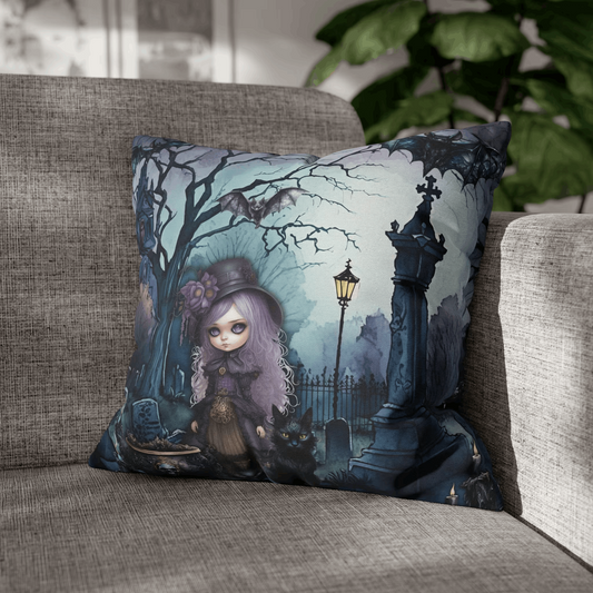 Dark Spooky Throw Pillow or Pillowcase | Witch Cemetery Black Cat Decorative Pillow | Dark Scary Themed Home Decor | Witch Amongst the Dead