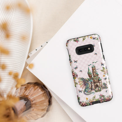 Pink Tuft Flowery Dragons Tough Samsung® Case | Fairy Fantasy Style Phone Cover | Dragons & Fairies Themed Phone Accessories | "Fairy Dragon Manor"