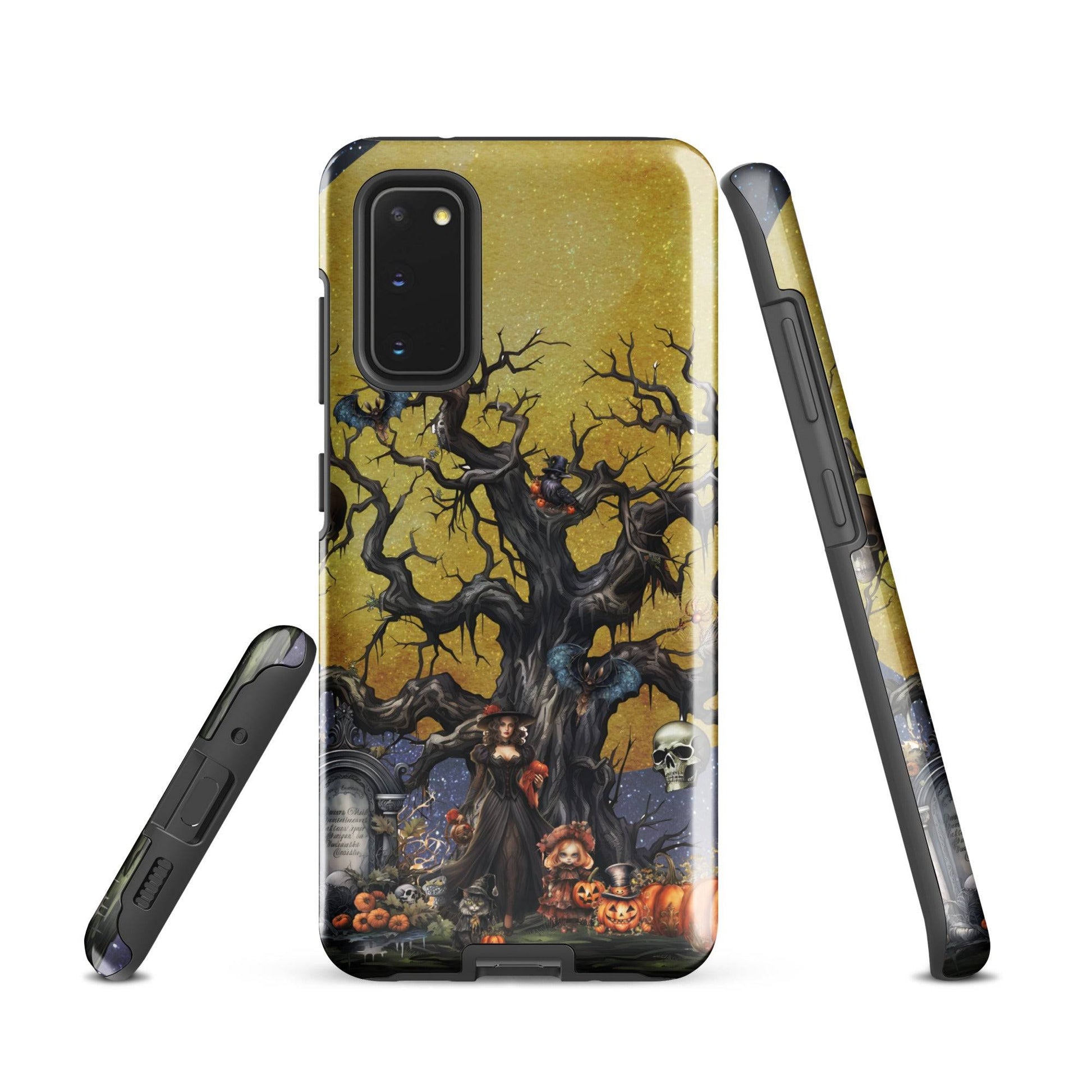 Autumn Fall Gothic Tough Samsung® Case | Witch Cemetery Skulls Little Girl Phone Cover | Dark Scary Themed Phone Accessories | "Autumn Moon"