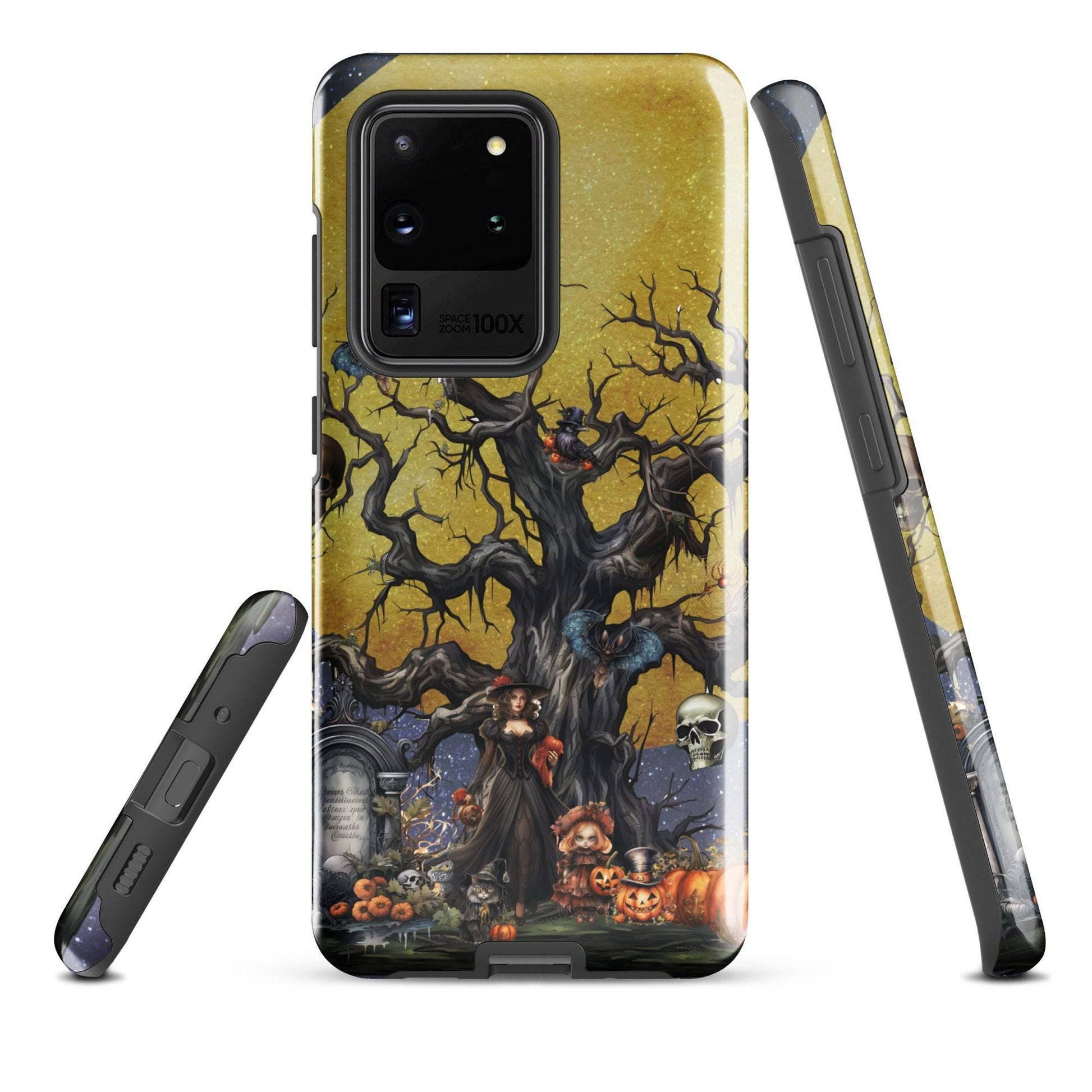 Autumn Fall Gothic Tough Samsung® Case | Witch Cemetery Skulls Little Girl Phone Cover | Dark Scary Themed Phone Accessories | "Autumn Moon"