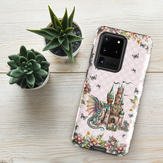 Pink Tuft Flowery Dragons Tough Samsung® Case | Fairy Fantasy Style Phone Cover | Dragons & Fairies Themed Phone Accessories | "Fairy Dragon Manor"