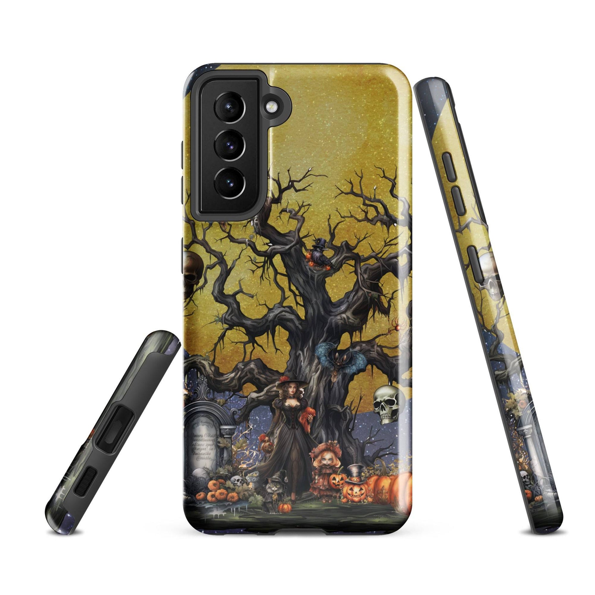 Autumn Fall Gothic Tough Samsung® Case | Witch Cemetery Skulls Little Girl Phone Cover | Dark Scary Themed Phone Accessories | "Autumn Moon"