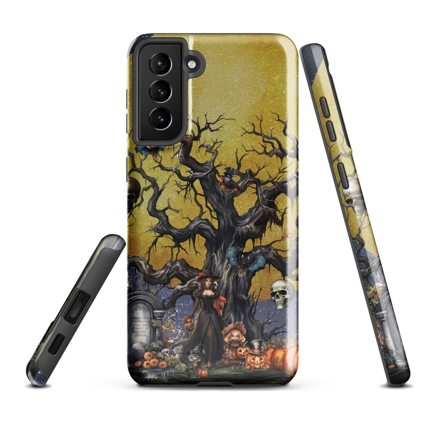 Autumn Fall Gothic Tough Samsung® Case | Witch Cemetery Skulls Little Girl Phone Cover | Dark Scary Themed Phone Accessories | "Autumn Moon"