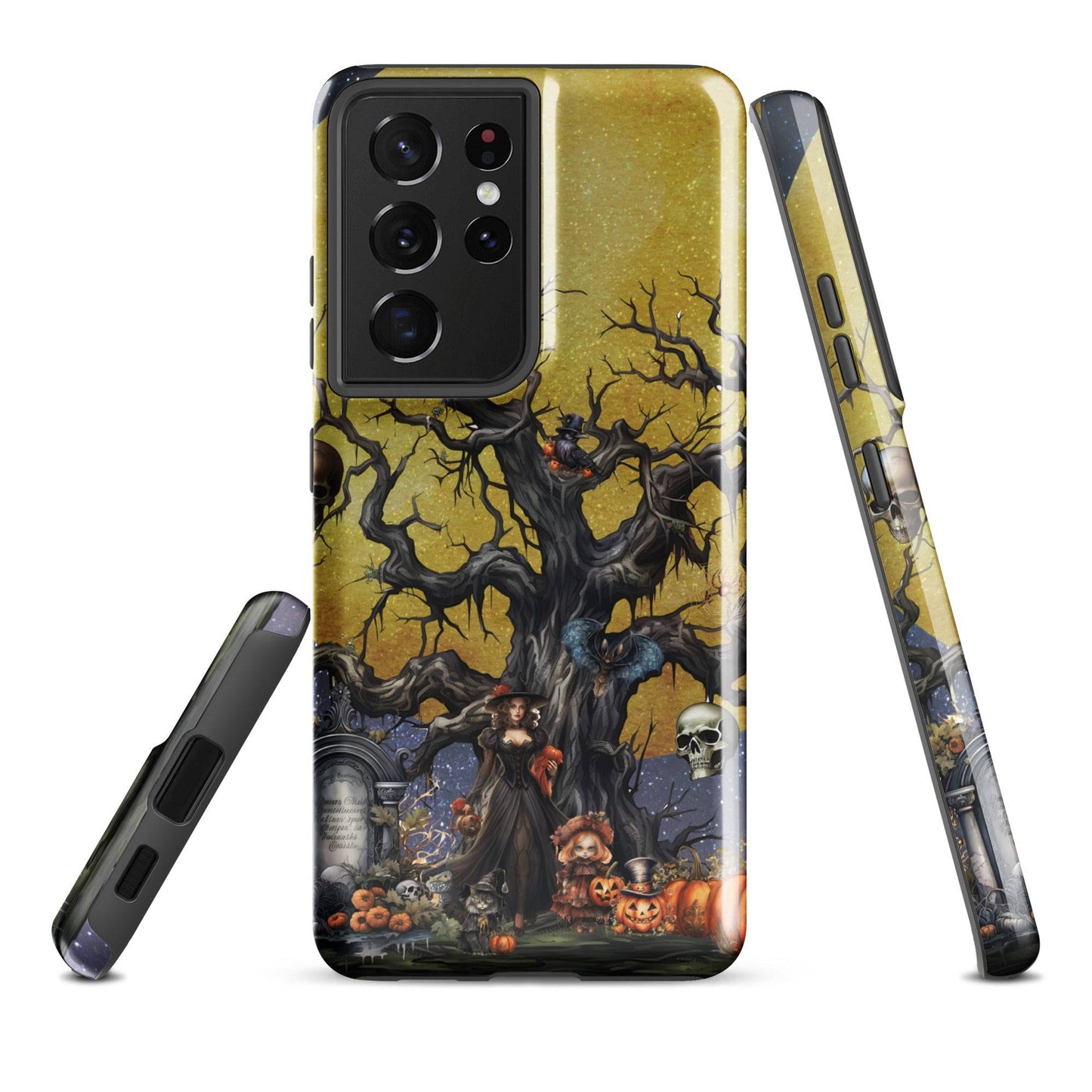 Autumn Fall Gothic Tough Samsung® Case | Witch Cemetery Skulls Little Girl Phone Cover | Dark Scary Themed Phone Accessories | "Autumn Moon"