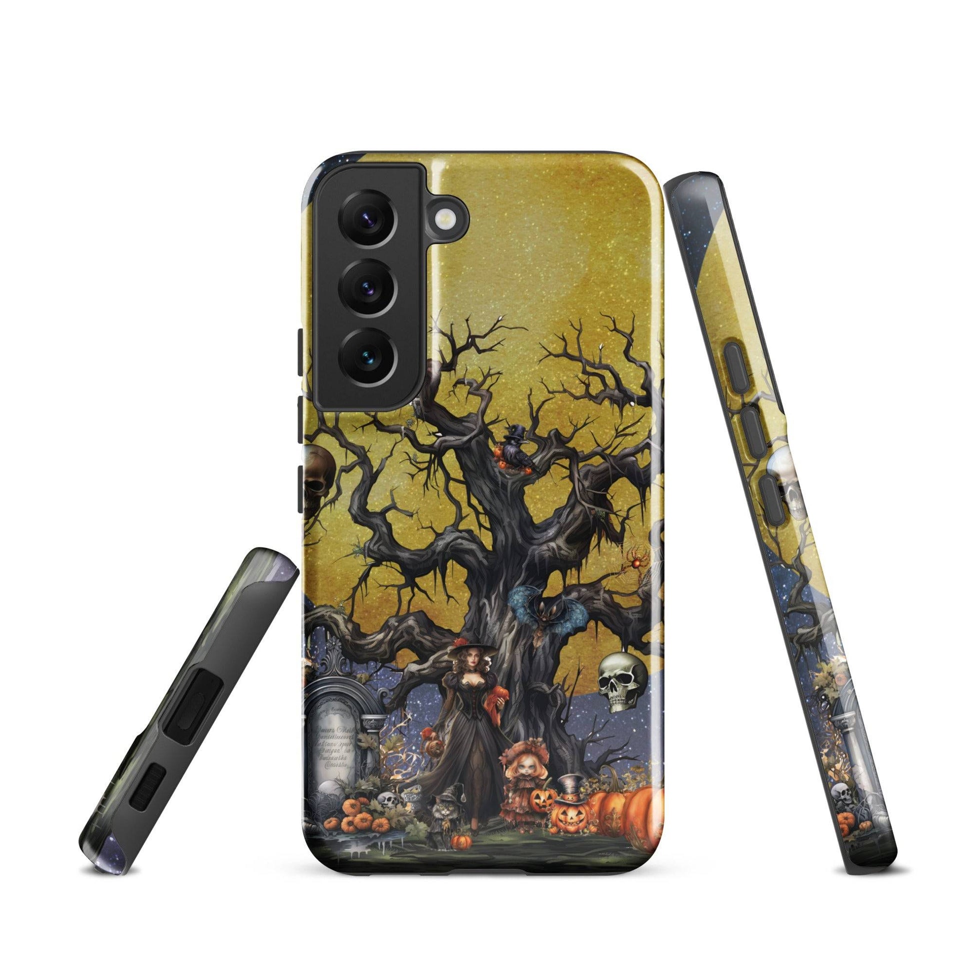 Autumn Fall Gothic Tough Samsung® Case | Witch Cemetery Skulls Little Girl Phone Cover | Dark Scary Themed Phone Accessories | "Autumn Moon"