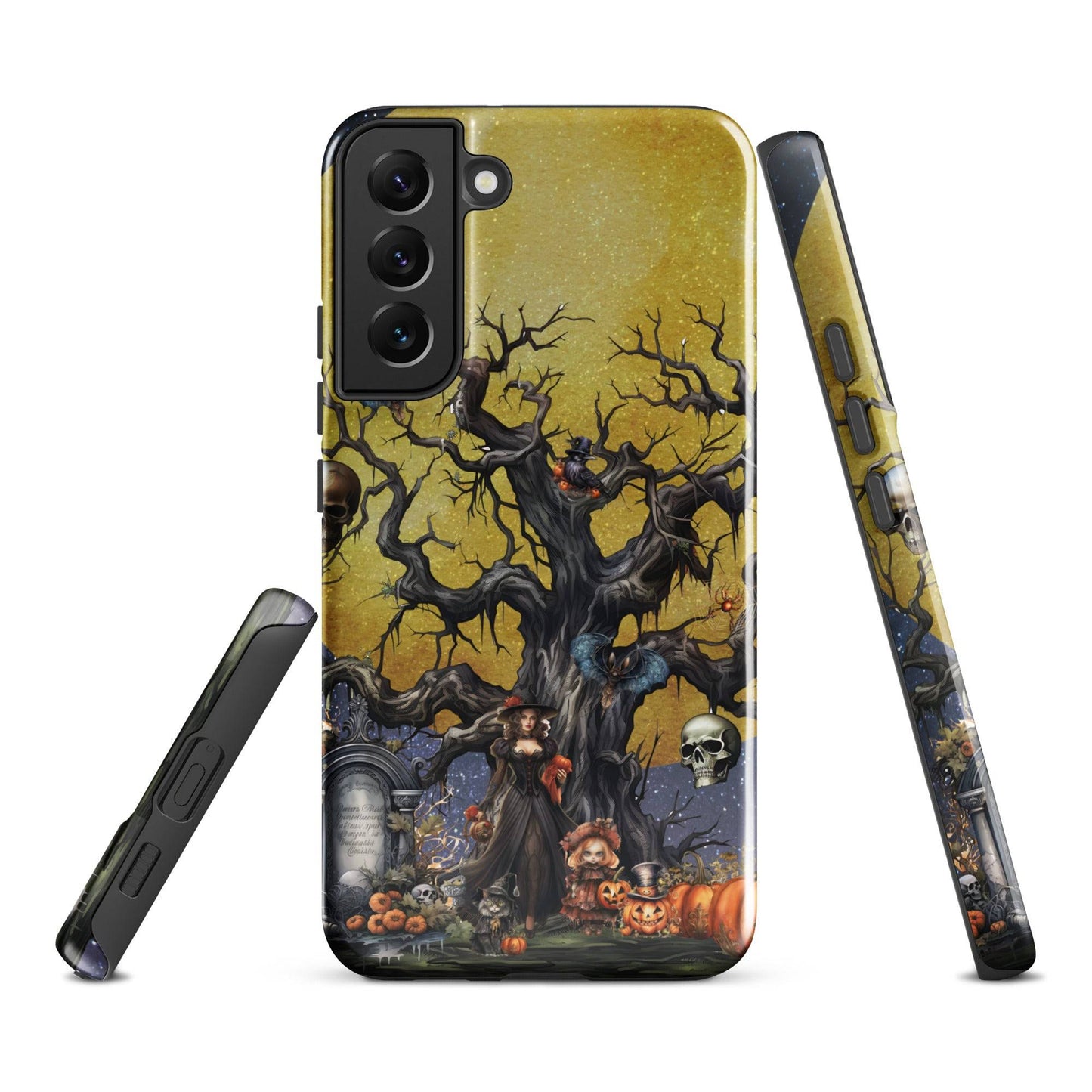 Autumn Fall Gothic Tough Samsung® Case | Witch Cemetery Skulls Little Girl Phone Cover | Dark Scary Themed Phone Accessories | "Autumn Moon"