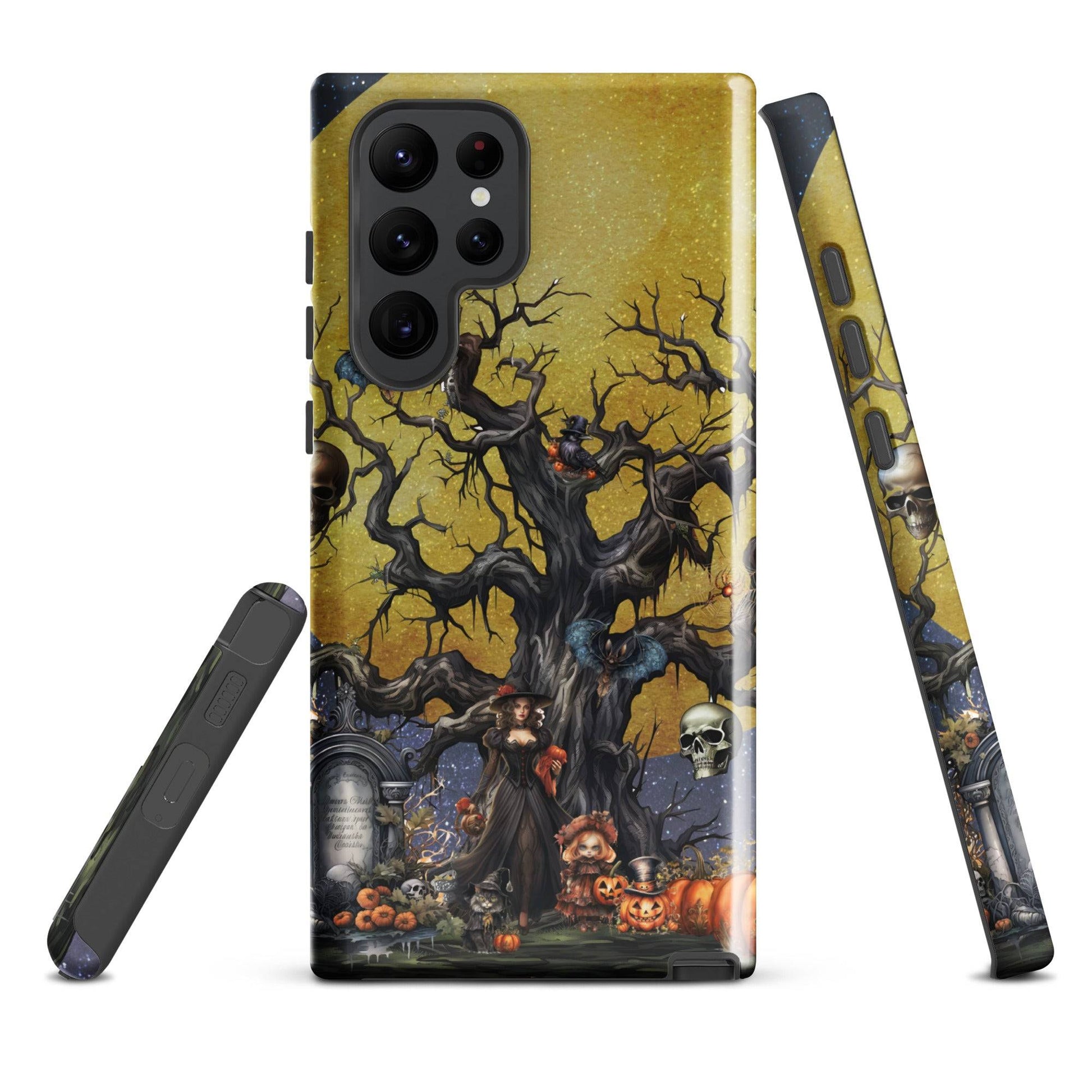 Autumn Fall Gothic Tough Samsung® Case | Witch Cemetery Skulls Little Girl Phone Cover | Dark Scary Themed Phone Accessories | "Autumn Moon"