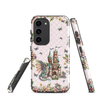 Pink Tuft Flowery Dragons Tough Samsung® Case | Fairy Fantasy Style Phone Cover | Dragons & Fairies Themed Phone Accessories | "Fairy Dragon Manor"