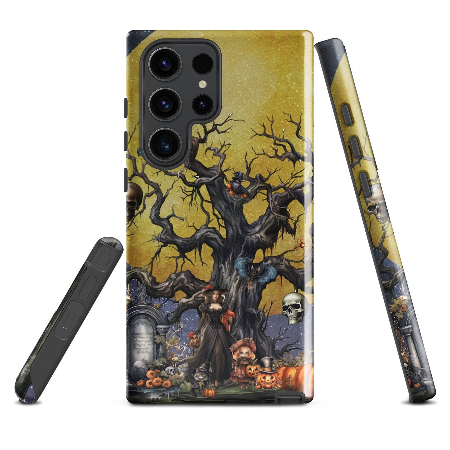 Autumn Fall Gothic Tough Samsung® Case | Witch Cemetery Skulls Little Girl Phone Cover | Dark Scary Themed Phone Accessories | "Autumn Moon"